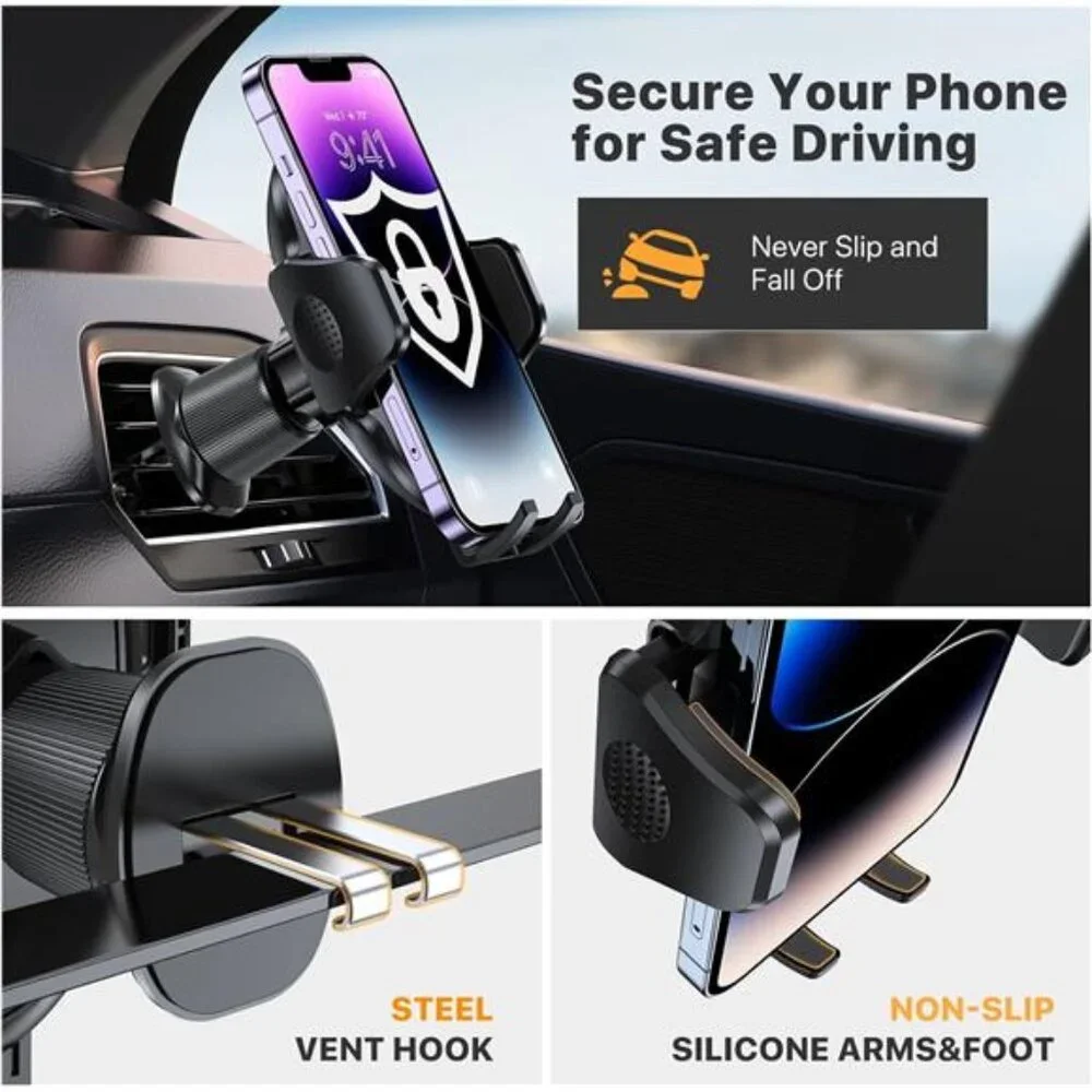Phone Holders for Your Car with Metal Hook Clip, Air Vent Cell Phone Stand